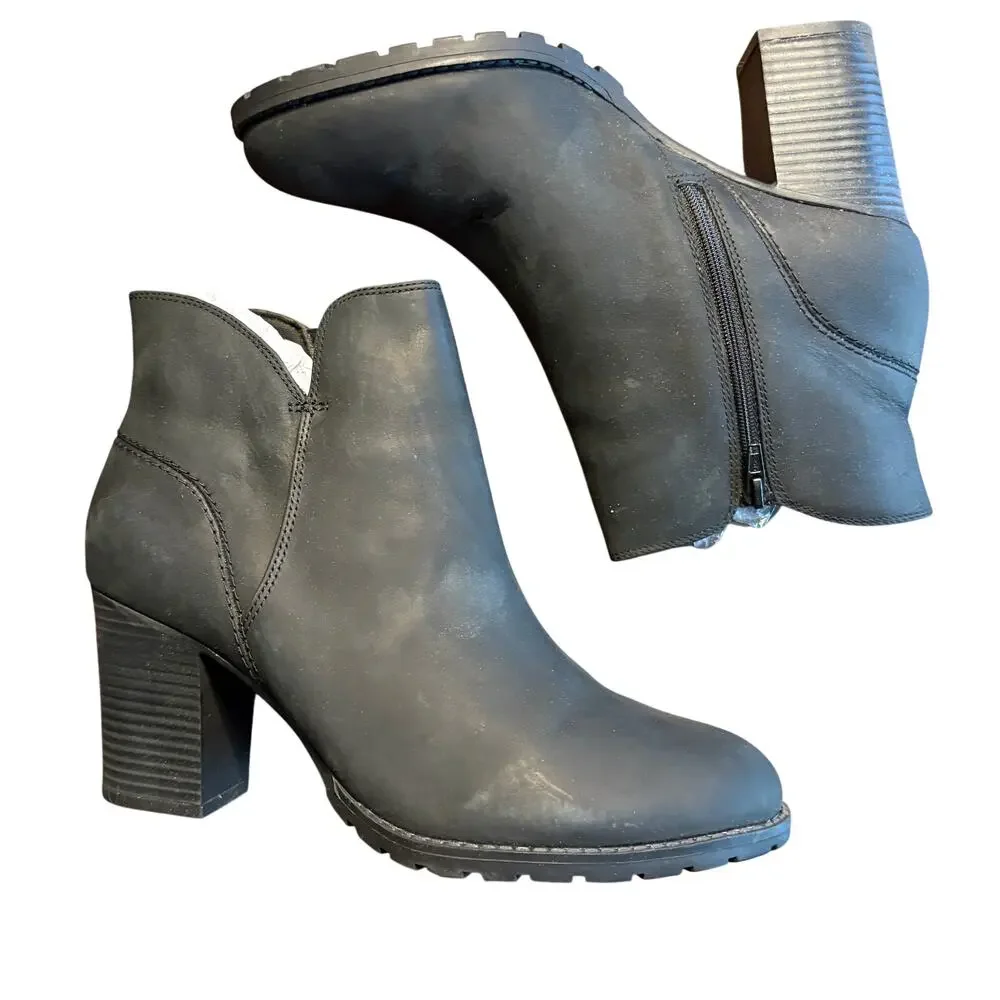 Clarks Verona Trish Leather Boots 8.5 Black NWT Ankle Booties Heel Comfort